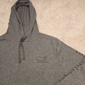 Vineyard Vines Grey Thermal Hoodie Mens M Waffle Knit Whale Logo Long Sleeve